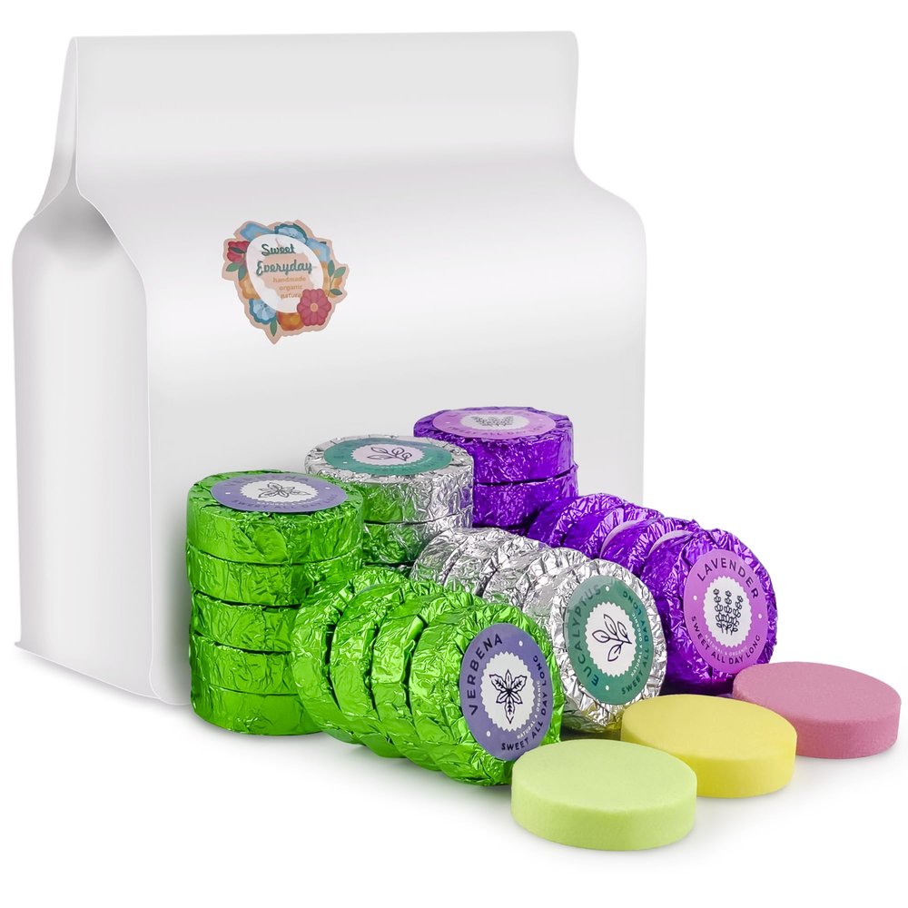 leoce Shower Steamers Multi-Quantity Packed (45PCS) Women/Men Gift SetLavender, Verbena, Eucalyptus Aromatic Shower Bombs, Individually Wrapped Tablets for Mother's Day & Anniversaries
