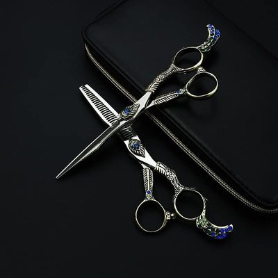 Professional Hair Cutting Shears, 6 Inch Japanese Stainless Steel 440C Salon Hairdresser Haircut Barber Scissors Accessory Peacock Hair Scissors Set (Color : With bags)