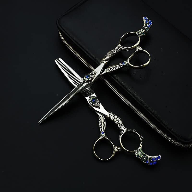 Professional Hair Cutting Shears, 6 Inch Japanese Stainless Steel 440C Salon Hairdresser Haircut Barber Scissors Accessory Peacock Hair Scissors Set (Color : With bags)