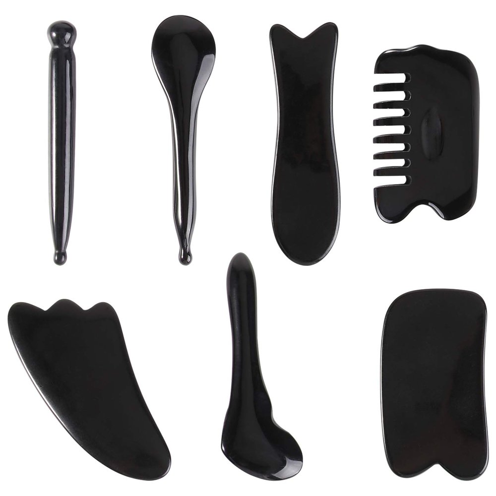 FRCOLOR Practical Massage Tools 7pcs Meridians Massaging Tools Set Beauty Scrapping Board Massager for Face Back Shoulder