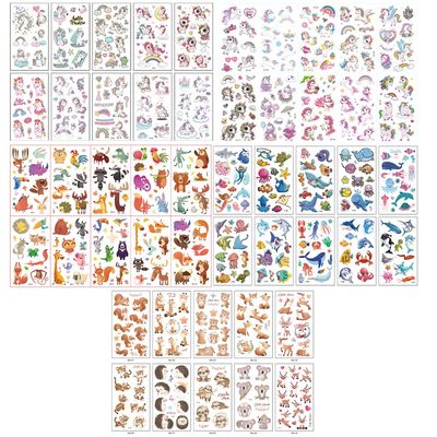 600+ pcs Temporary Tattoos for Kids, BOSOIRSOU 50 sheets Tattoo Stickers Assorted Cartoon Mermaid Animal Fake Tattoo for Boys and Girls Party Supplies Gifts