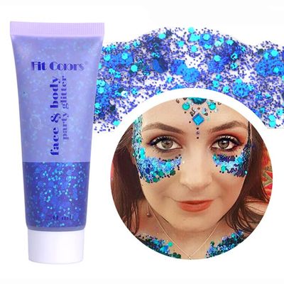 Yeweian Blue Face & Body Glitter Gel - Mermaid Sequins Lip Eye Nails Hair Festival Rave Accessories, Liquid Holographic Chunky Glitter, 50g