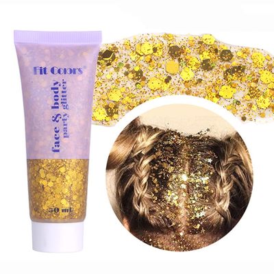 Yeweian Gold Body Glitter, Mardi Gras Face Glitter Gel, Mermaid Sequins Lip Eye Nails Hair Body Glitter Makeup, Liquid Holographic Chunky Glitter Singer Concerts Music Festival Rave Accessories,50g