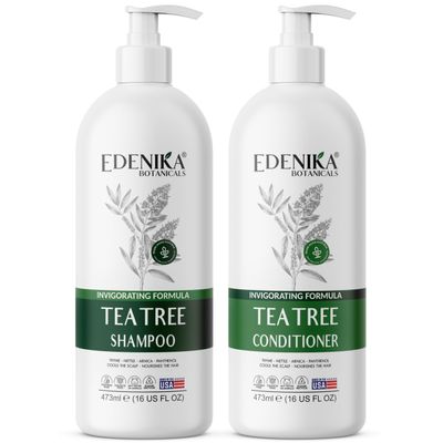 EDENIKA BOTANICALS Tea Tree Oil Shampoo and Conditioner, Soothes Itchy & Dry Scalp, Deep Cleansing for Dandruff & Buildup, Hydrates & Refreshes, Sulfate Free, Women & Men, 16 fl oz Each