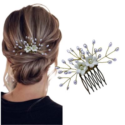 Pearl Crystal Hair Accessories | Hair Accessories For Bride Women Stylish | Artificial Flowers Hair Accessories Hair Pin Juda Pin (White)