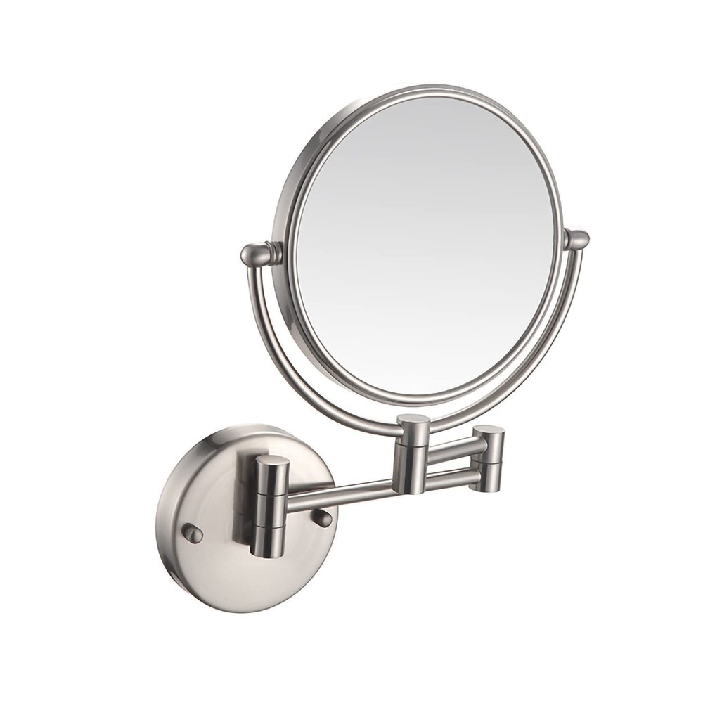 HUHJYUGE Double Sided Makeup Mirror Wall Mounted with 3X/5X/7X/10X Magnification, Bathroom Mirror 360 Degree Rotation, Extend Retractable Shaving Mirrors for Vanity (Nickel Brushed 7X)