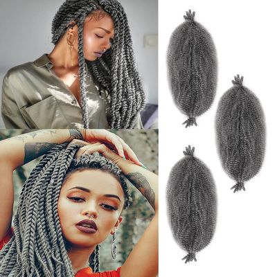 ADIASAI 3 Packs Grey Springy Afro Twist Hair with Crochet Hook, 16 Inch Pre-Separated Marley Crochet Braiding Hair for Distressed Soft Locs, Synthetic Hair Extension for Black Women