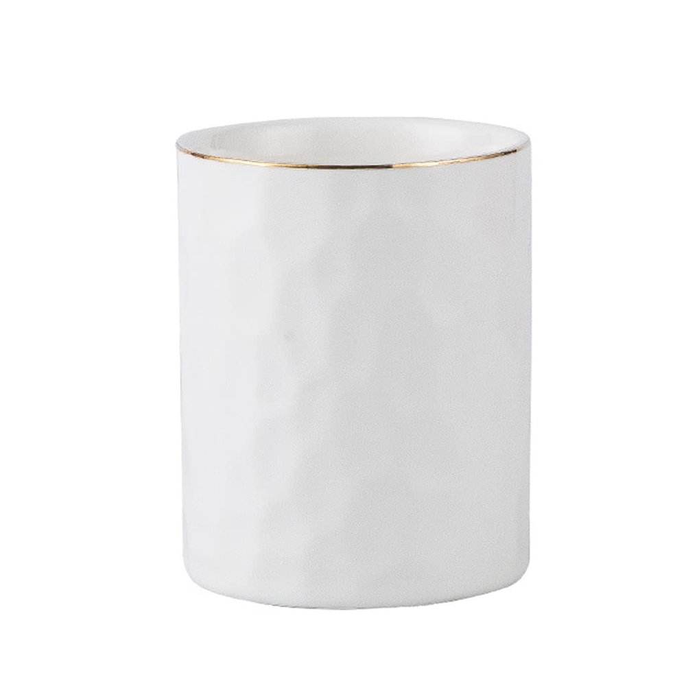 Hoshen Nordic Modern Ceramic Pen Holder Creative Desk Surface Storage Bucket Simple Eyeliner Eyebrow Pencil Makeup Brush Beauty Pencil Holder, White