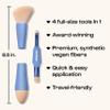 Alleyoop Multi-Tasker 4-in-1 Travel Makeup Brush Set  Compact Makeup Brushes with Blending Sponge, Eyeshadow, Eyebrow & Liner, Blush & Bronzer Brush  Mini Makeup Tools Kit for Women, Vegan view 2