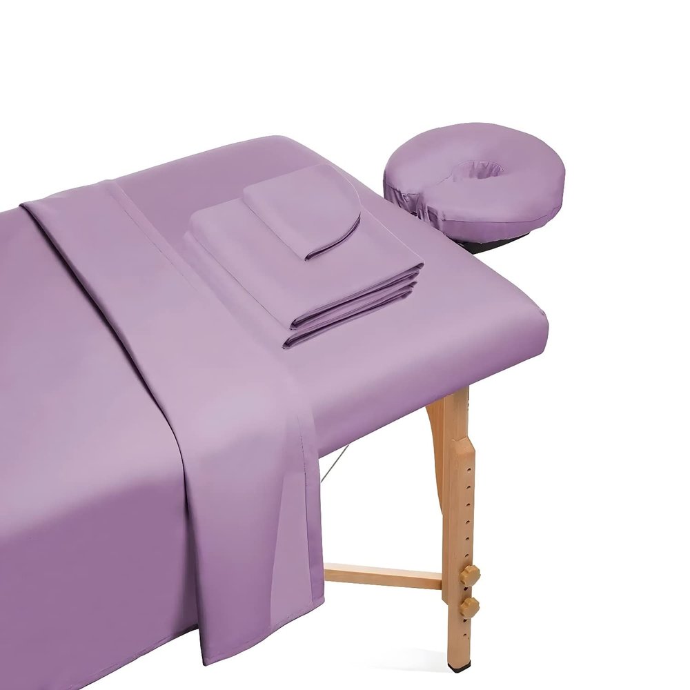 Hightree Microfiber Massage Table Sheet Set Includes Flat Sheet, Fitted Sheet and Fitted Face Rest Cover Silky, Wrinkle Resistant, Quick Drying (Lavender)