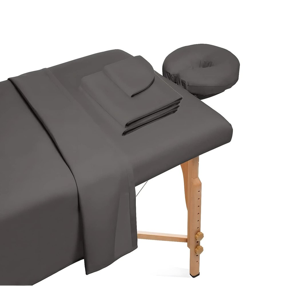Hightree Microfiber Massage Table Sheet Set Includes Flat Sheet, Fitted Sheet and Fitted Face Rest Cover Silky, Wrinkle Resistant, Quick Drying (Gray)