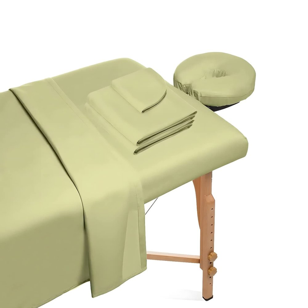 Hightree Microfiber Massage Table Sheet Set Includes Flat Sheet, Fitted Sheet and Fitted Face Rest Cover Silky, Wrinkle Resistant, Quick Drying (Sage)