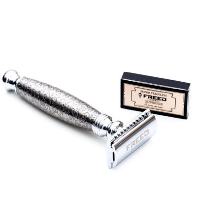 FREED Vintage Handmade Double-edge Razor with alloy Etched Engraving and 10 Japanese Stainless Steel Double Edge Safety Razor Blades,It's the best gift for men, fathers, or birthday