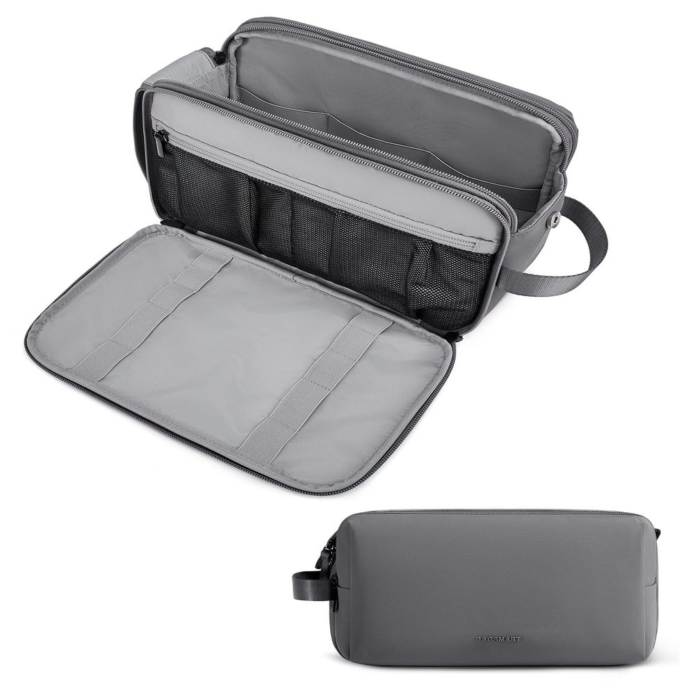 BAGSMART Toiletry Bag for Men, Travel Toiletry Organizer Dopp Kit Water-resistant Shaving Bag for Toiletries Accessories, Door Room Essentials,Grey-large