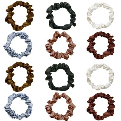 12 Pieces Silk Satin Scrunchies Skinny Hair Ties for Women, Girls Ponytail Holder - Small Elastic Soft Hair Ropes for Thin, Thick and Curly Hair (Colorful)