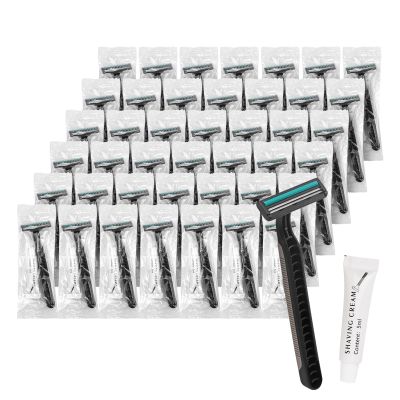 Disposable Razors In Bulk, Bulk Razors With Knife Cap, Gray, Individually Packaged Disposable Razors Bulk With Shaving Cream For Hotels, Homeless, Nursing Homes, Charities (Pack-60)