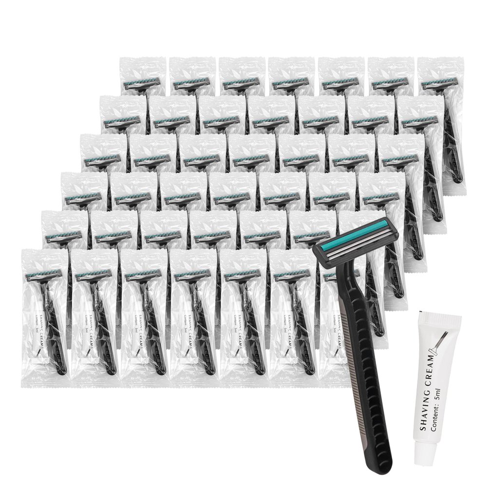 Disposable Razors In Bulk, Bulk Razors With Knife Cap, Gray, Individually Packaged Disposable Razors Bulk With Shaving Cream For Hotels, Homeless, Nursing Homes, Charities (Pack-60)