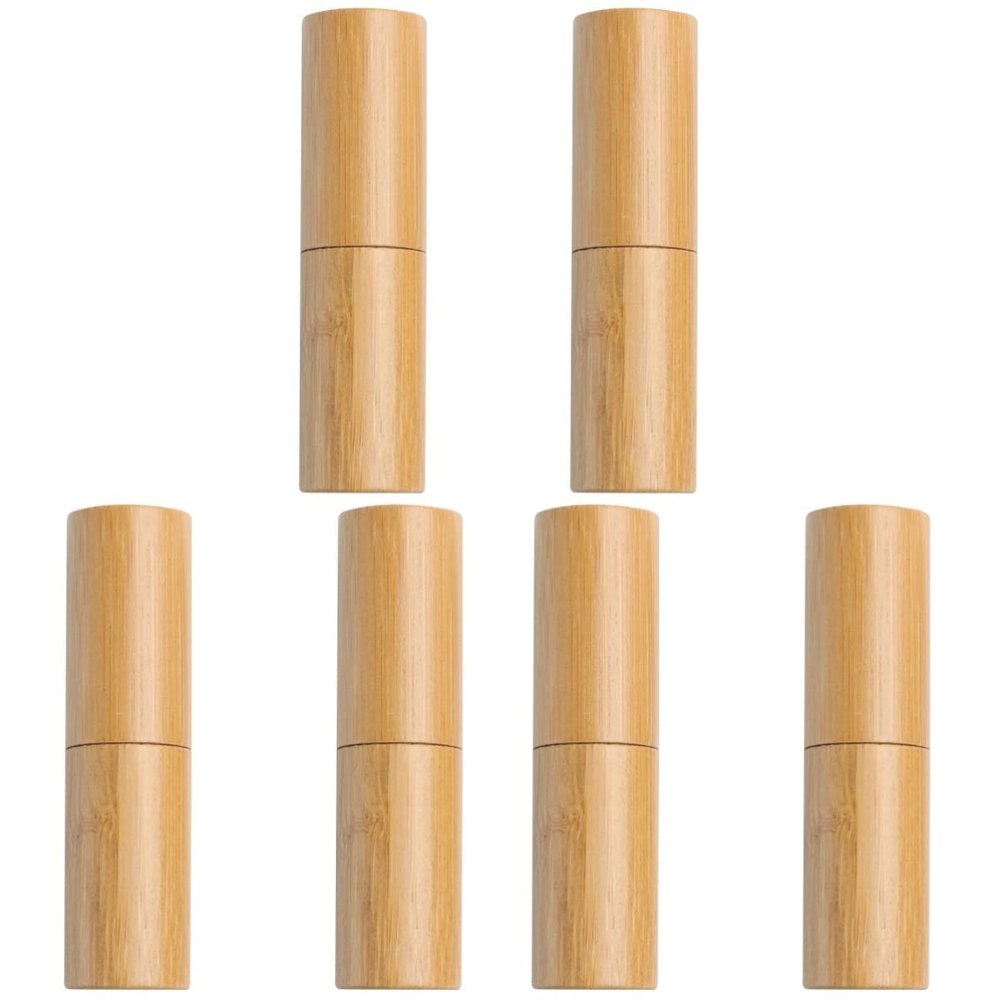 minkissy 6pcs Bamboo Lipstick Balm Tubes Rustic Lip Gloss Storage Containers for Ladies Empty Lip Balm Bottles