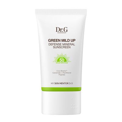 Dr. G Green Mild Up Defense Mineral Sunscreen - SPF 50 Broad Spectrum Korean Sunscreen - Lightweight & Reef-Safe Mineral Formula - For Sensitive Skin - Non-Greasy - With Centella Asiatica - 1.69 fl oz