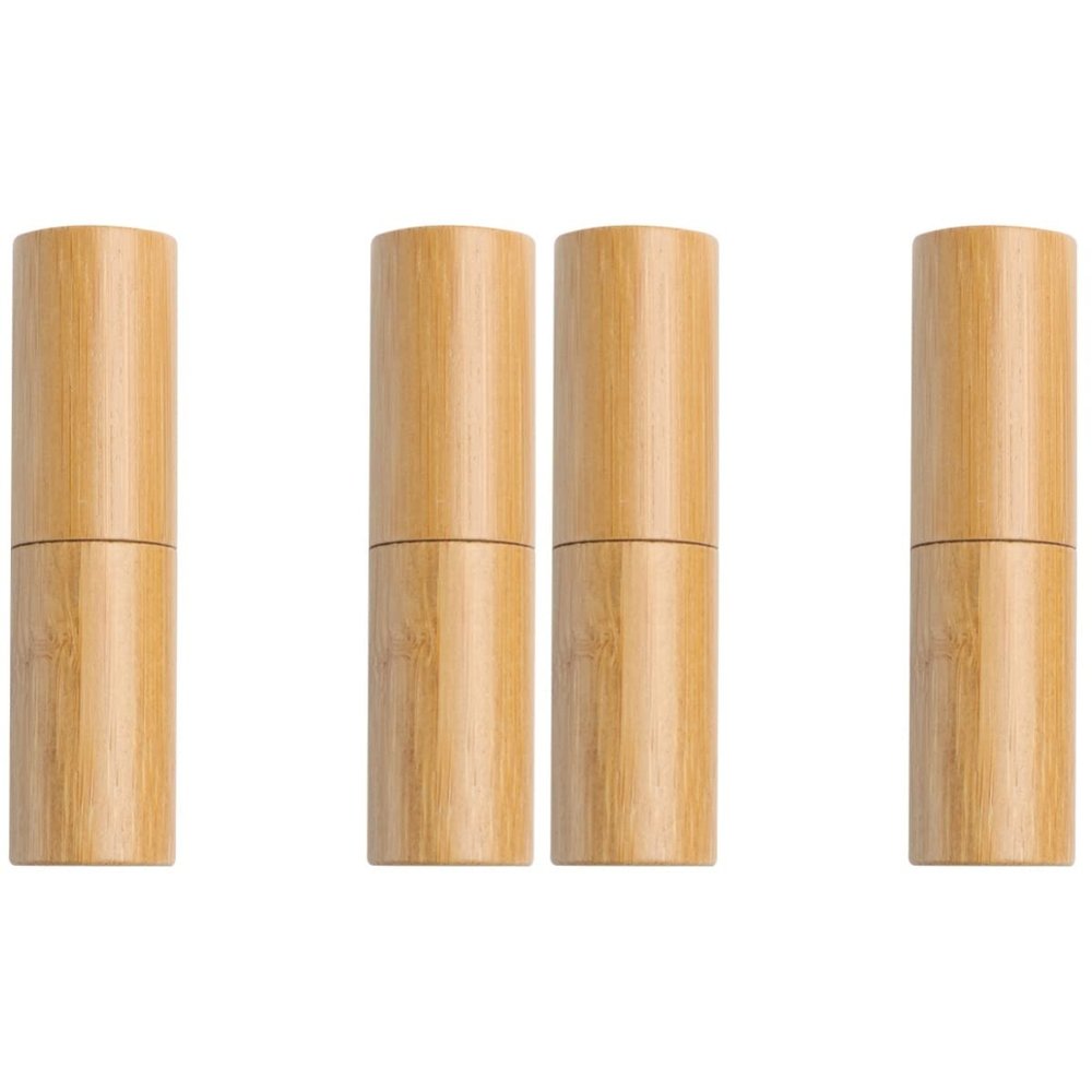 minkissy 4pcs Empty Lip Balm Containers Women Lipstick Balm Tubes Bamboo Diy Lip Gloss Wand Portable Storage