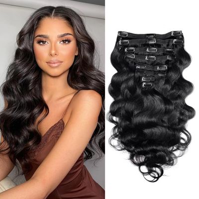 120g Body Wave Clip in Hair Extensions Real Human Hair Clip ins Hair Extensions for Women 8Pcs/Set with 18Clips Brazilian Remy Human Hair (16inch,Natural Color)
