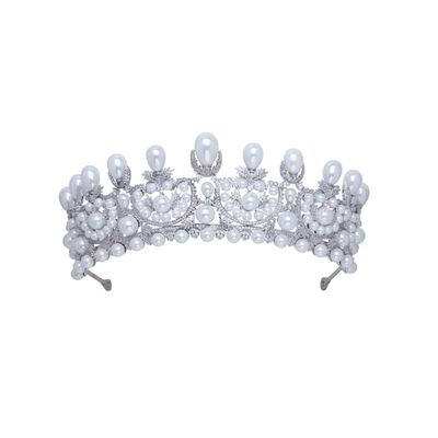 The Empress Eugenie Pearls Tiara, France's Pearl Diadem Tiara for Wedding,Zirconia Women's Hair Accessories Headband TR15073