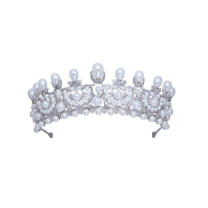 The Empress Eugenie Pearls Tiara, France's Pearl Diadem Tiara for Wedding,Zirconia Women's Hair Accessories Headband TR15073