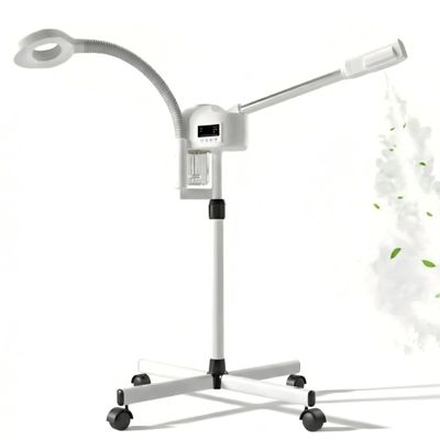 Facial Steamer Professional, Facial Steamer with Magnifying Lamp for Esthetician, 2 in 1 Ozone Steamer for Face, Face Steamer for Facial Deep Cleaning, White.