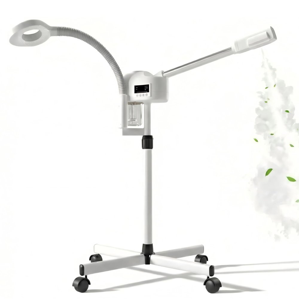 Facial Steamer Professional, Facial Steamer with Magnifying Lamp for Esthetician, 2 in 1 Ozone Steamer for Face, Face Steamer for Facial Deep Cleaning, White.