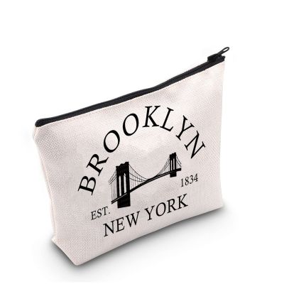 G2TUP Brooklyn New York Gift Brooklyn Makeup Bag New York City Cosmetic Bag New York Lover Gift City Home Roots Gift Zipper Travel Bag (Brooklyn White Bag)