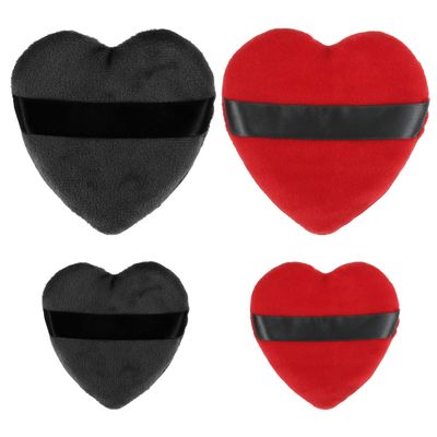 VOCOSTE 4 Pcs Loose Powder Puff, Face Soft Heart Shape Puff Blender Beauty Makeup Tool Short Plush, Black Red