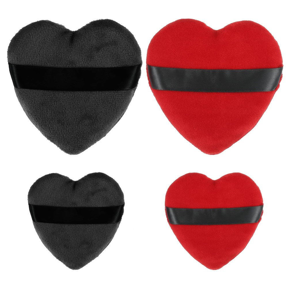 VOCOSTE 4 Pcs Loose Powder Puff, Face Soft Heart Shape Puff Blender Beauty Makeup Tool Short Plush, Black Red