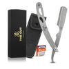 The Cut- Factory- Exquisite Line Straight Razors for Men with Ultra Sharp Single Edge Blades Premium Matte Silver Coated Barber Straight Razor with Leather Pouch and Gift Box view 1