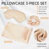 Soft Satin Eye Sleeping Mask and Pillowcase Set Satin Pillowcase and Eye Mask with Scrunchie for Girls (Beige) view 2