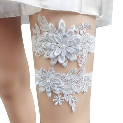 JWICOS Bride Wedding Lace Garters Stretch Flower Garter Set Bridal Garters Costume for Women and Girls (Grey)