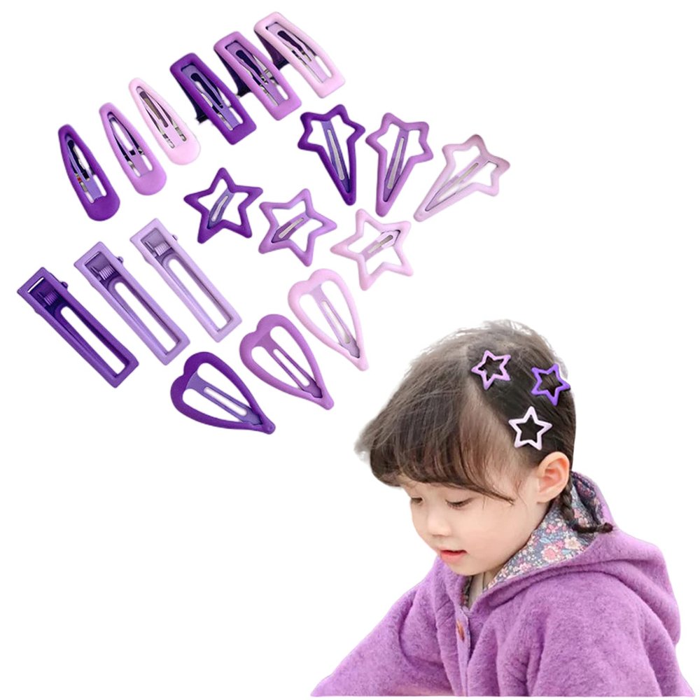 18 Pcs Cute Purple Star Shape Hairpins for Girls Children Metal Snap Hair Clips Barrettes Hair Accessories