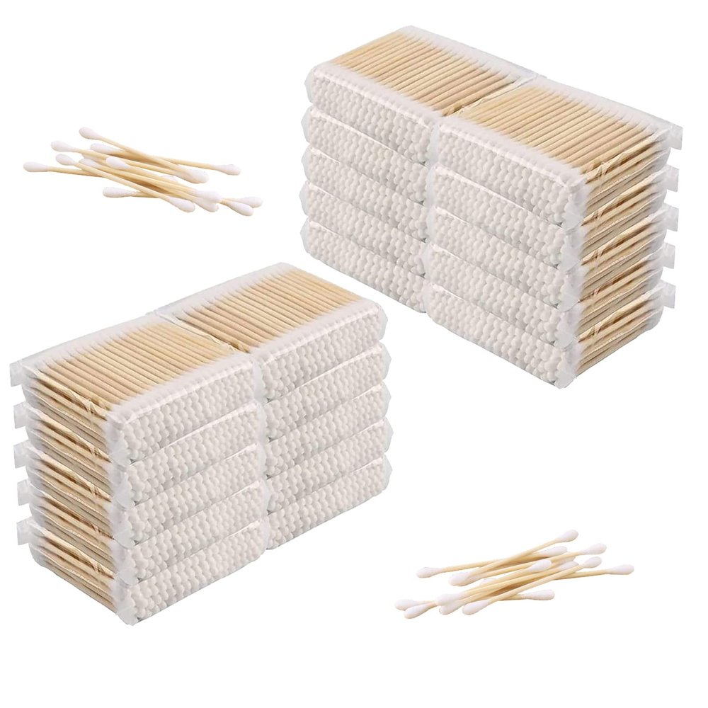 1000 Pcs Cotton Swabs,Wooden Cotton Sticks for Ears,Baby Double-Tipped Cotton Buds,100% Cotton,Great Chlorine-Free Hypoallergenic Cotton Swabs for Makeup,Daily Cleaning,Pets Care (2000pcs)