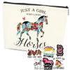 Azteoiz Horses Gifts Girls Horse Cosmetic Bag and 5 Piece Stickers Just a Horses-loving Girl Cowgirl Equestrian Travel Bag Cosmetic Bag Gifts Horse Cosmetic Bag Horseshoe Horse Gifts for Girls view 1