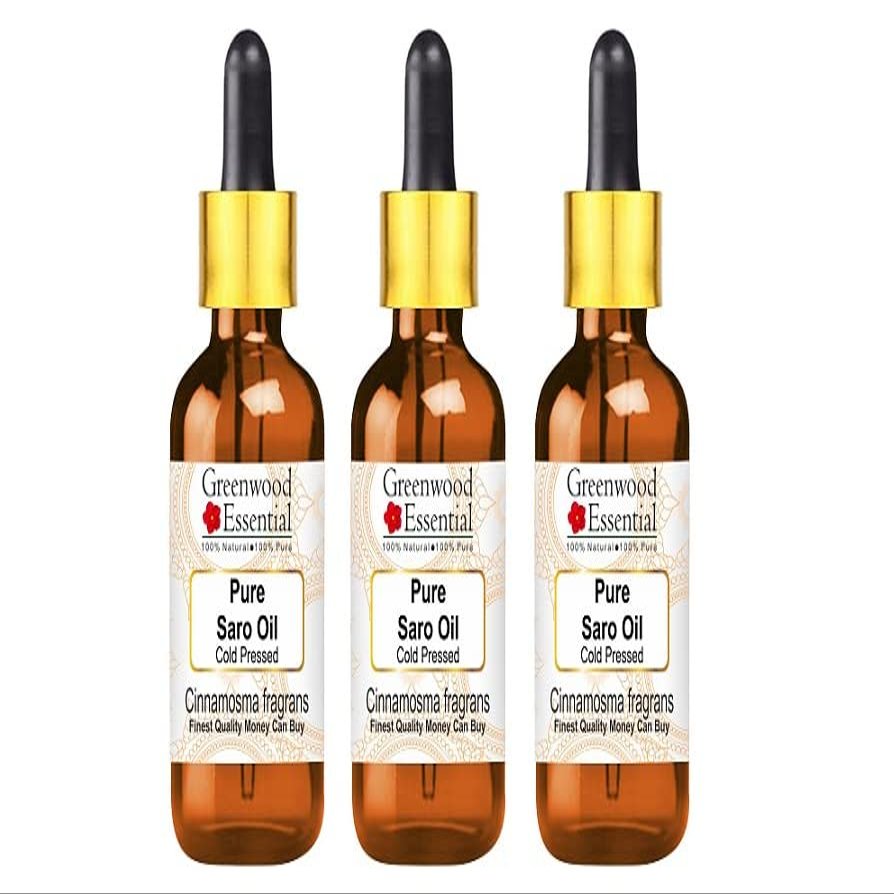 Greenwood Essential Pure Saro Essential Oil (Cinnamosma fragrans) Steam Distilled with Glass Dropper (Pack of Three) 100ml X 3 (10 oz)
