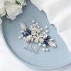 Catery Flower Bride Wedding Hair Comb Blue Crystal Side Combs Pearl Rhinestone Bridal Hair Piece Headpiece Wedding Hair Accessories for Women and Girls view 1