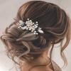 Catery Flower Bride Wedding Hair Comb Blue Crystal Side Combs Pearl Rhinestone Bridal Hair Piece Headpiece Wedding Hair Accessories for Women and Girls view 4