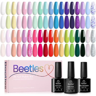 beetles Gel Polish Nail Set, 36 Colors Floral Rhapsody Collection Fall Orange Yellow Girly Sparkle Glitter Polish with 3Pcs Base Matte & Glossy Top Soak off Uv Lamp All Seasons Gifts for Her