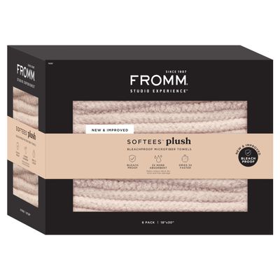 Fromm Softees Plush Microfiber Towels for Hair Salon, Barber, Spa, Ultra Soft Hair Wrap for Drying Hair, Hands, Face, Oatmeal, 20 x 34 Inches, 6 Pack
