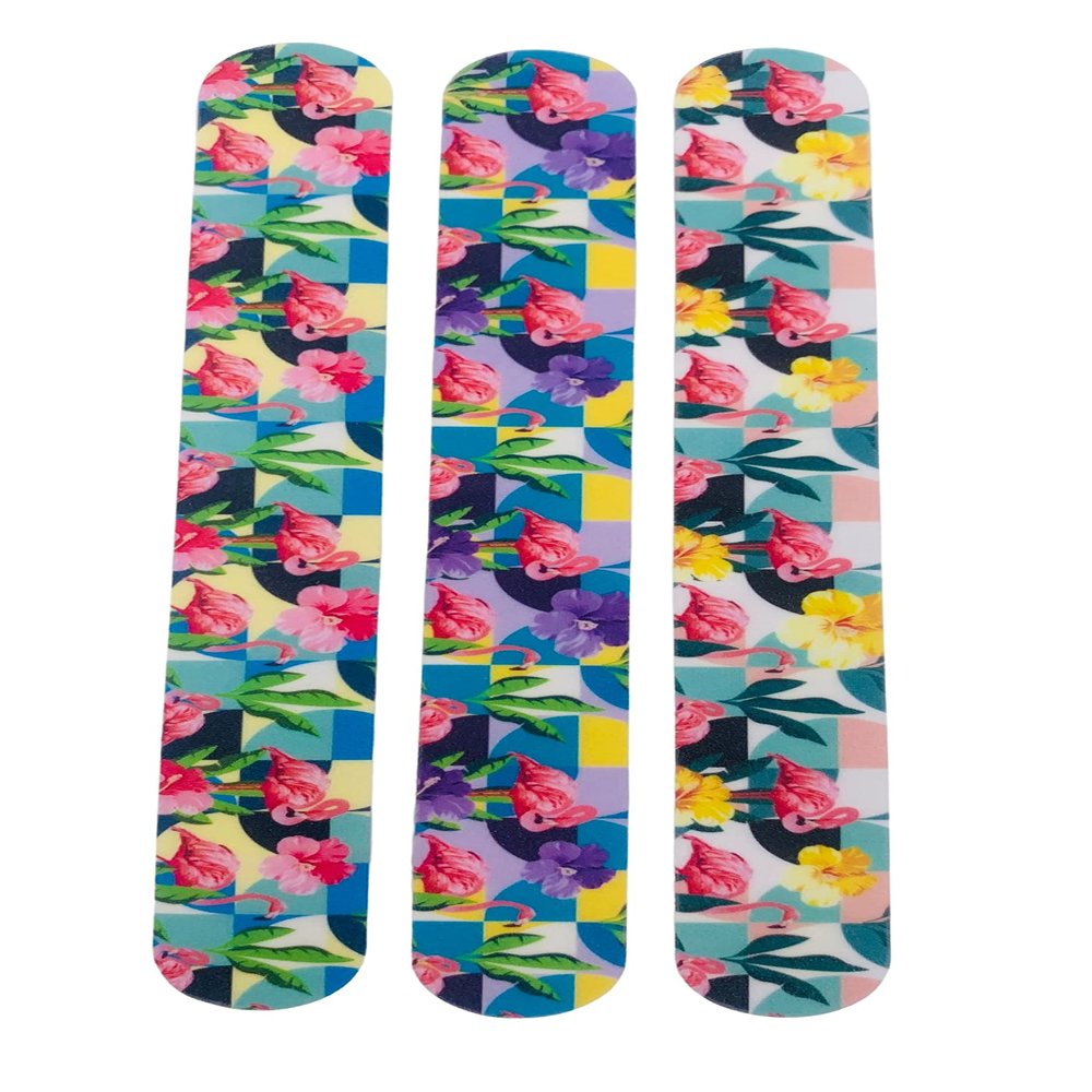 3 Pack Glass Beaded Nail File Set - Beauty Nail Filer for Shaping and Smoothing Toenails and Fingernails - Natural and Acrylic Nails Manicure and Pedicure Set for Women and Girls - Flamingos