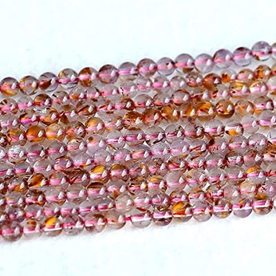 1 Strands Natural Purple Gold Titanium Hair Quartz Cacoxenite Crystal Small Round Loose Beads 4mm 15.5" 05137