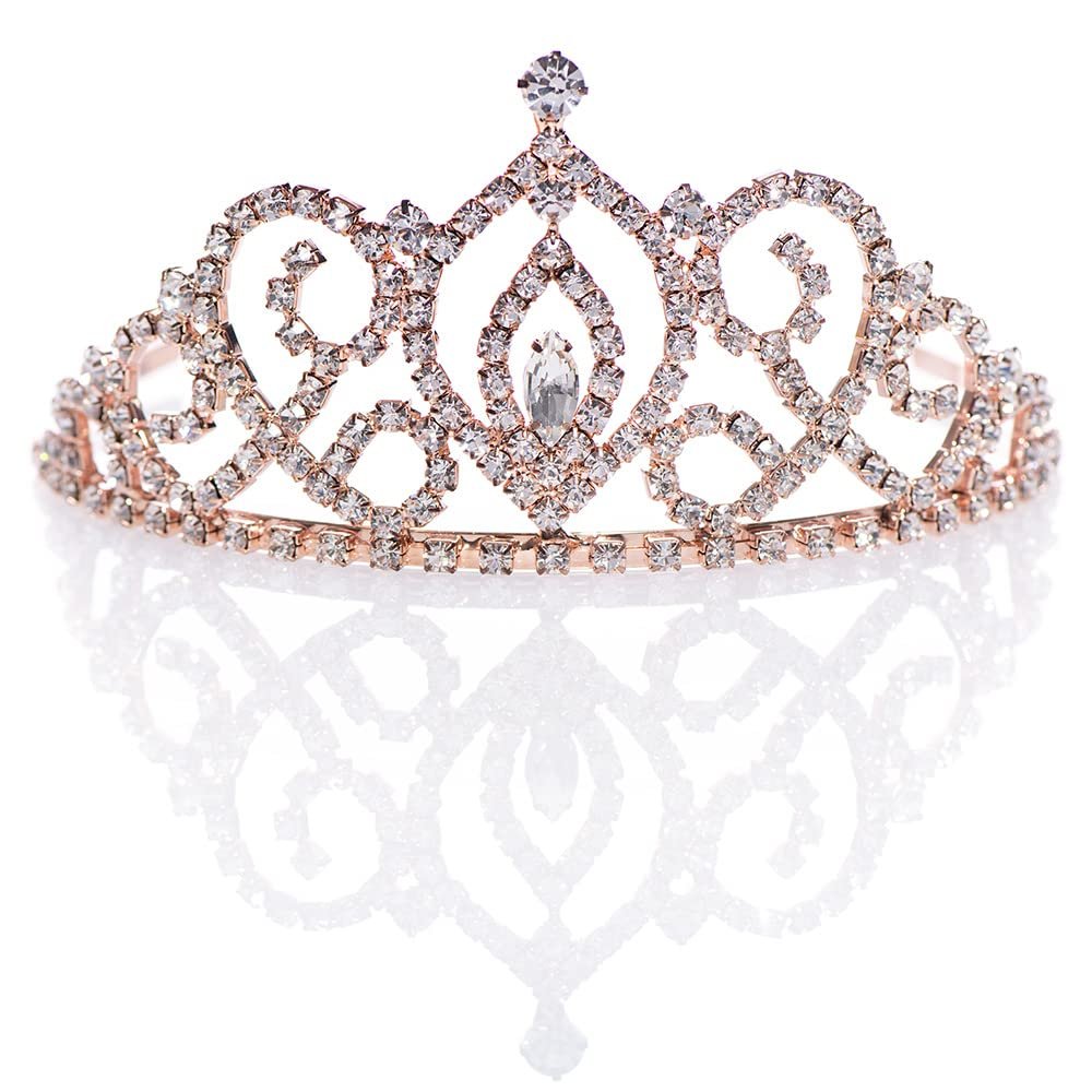 Andersons Cameo Perfect Rhinestone Tiara, 2 5/8 Inch Rose Gold Metal Crown with Clear Faux Diamonds for Prom, Homecoming Queen, Wedding Bridal Party, Sweet 16, Quinceaera, Birthday, Pageant, Theater Costume Accessory