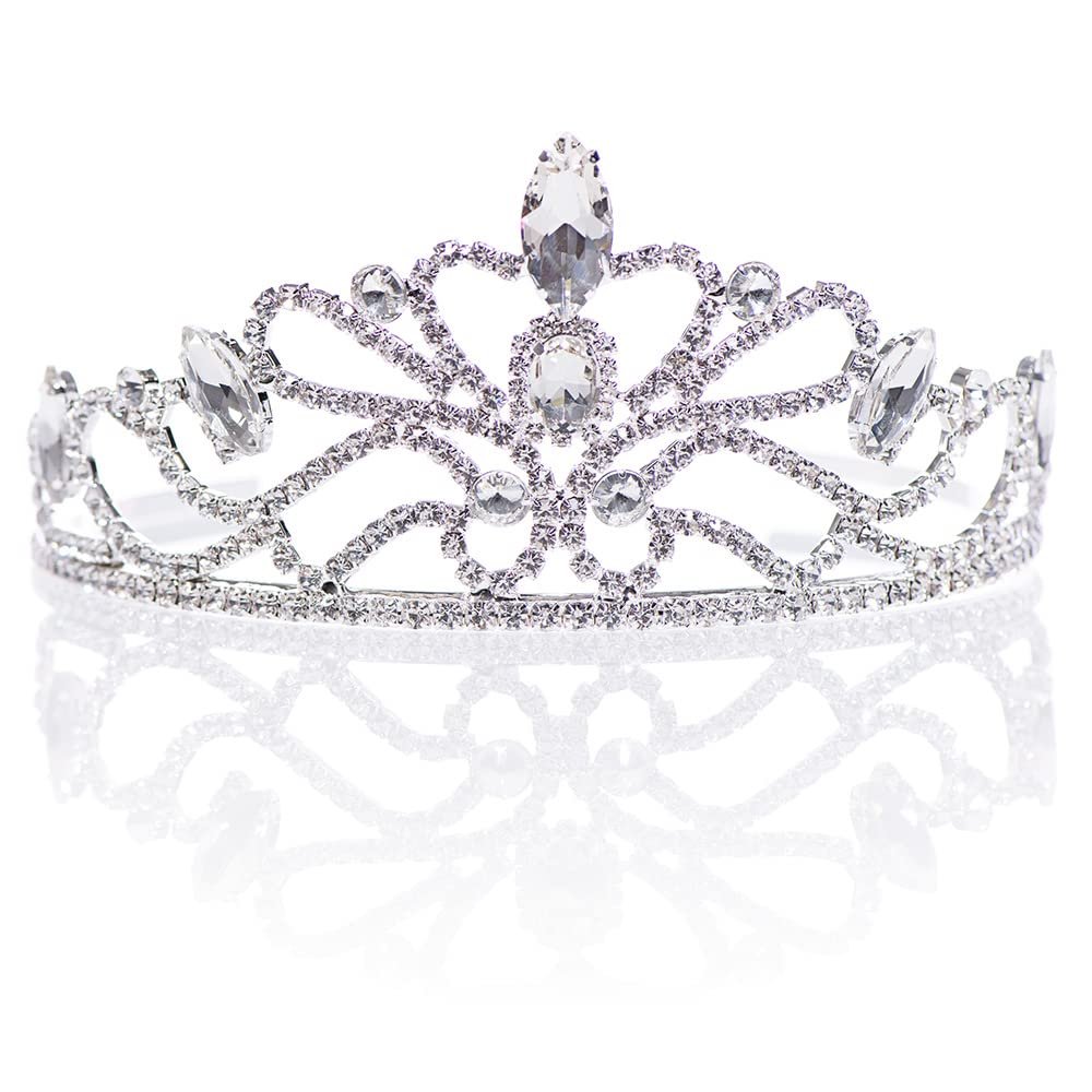 Andersons Ramona Tiara, 2-1/2 Inches High, Silver Rhinestone Crown, Prom Queen Tiara, Princess or Pageant Headpiece for Wedding, Homecoming, Quinceaera, Birthday, Sweet 16, School Dance, Winter Formal, Award, Costume, Party, Event