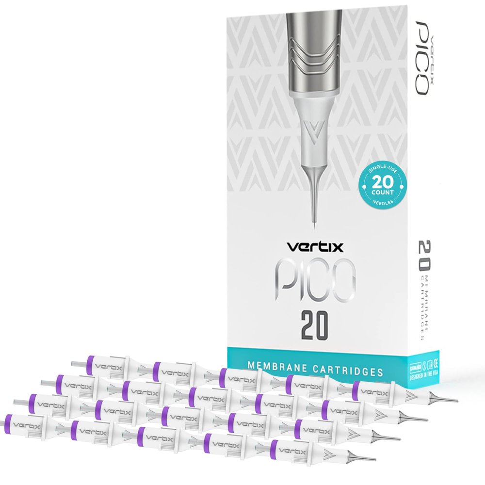 Vertix - Pico Membrane Cartridge Needles - 1 Round Liner - 0.38mm Medium Taper - Maximize Ink Flow & Saturation (20 Count)