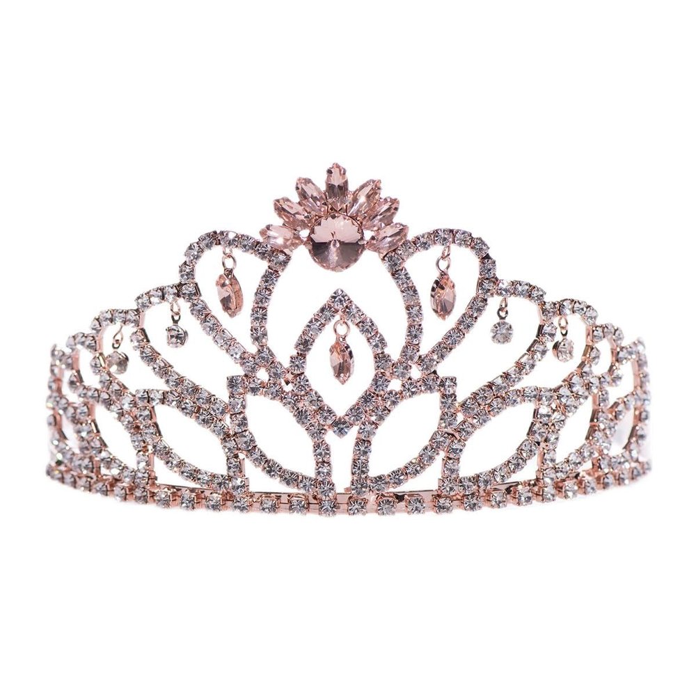 Andersons Cassandra Rhinestone Tiara, 2 7/8 Inch Rose Gold Metal Crown with Clear Faux Diamonds for Prom, Homecoming Queen, Wedding Bridal Party, Sweet 16, Quinceaera, Birthday, Pageant, Theater Costume Accessory