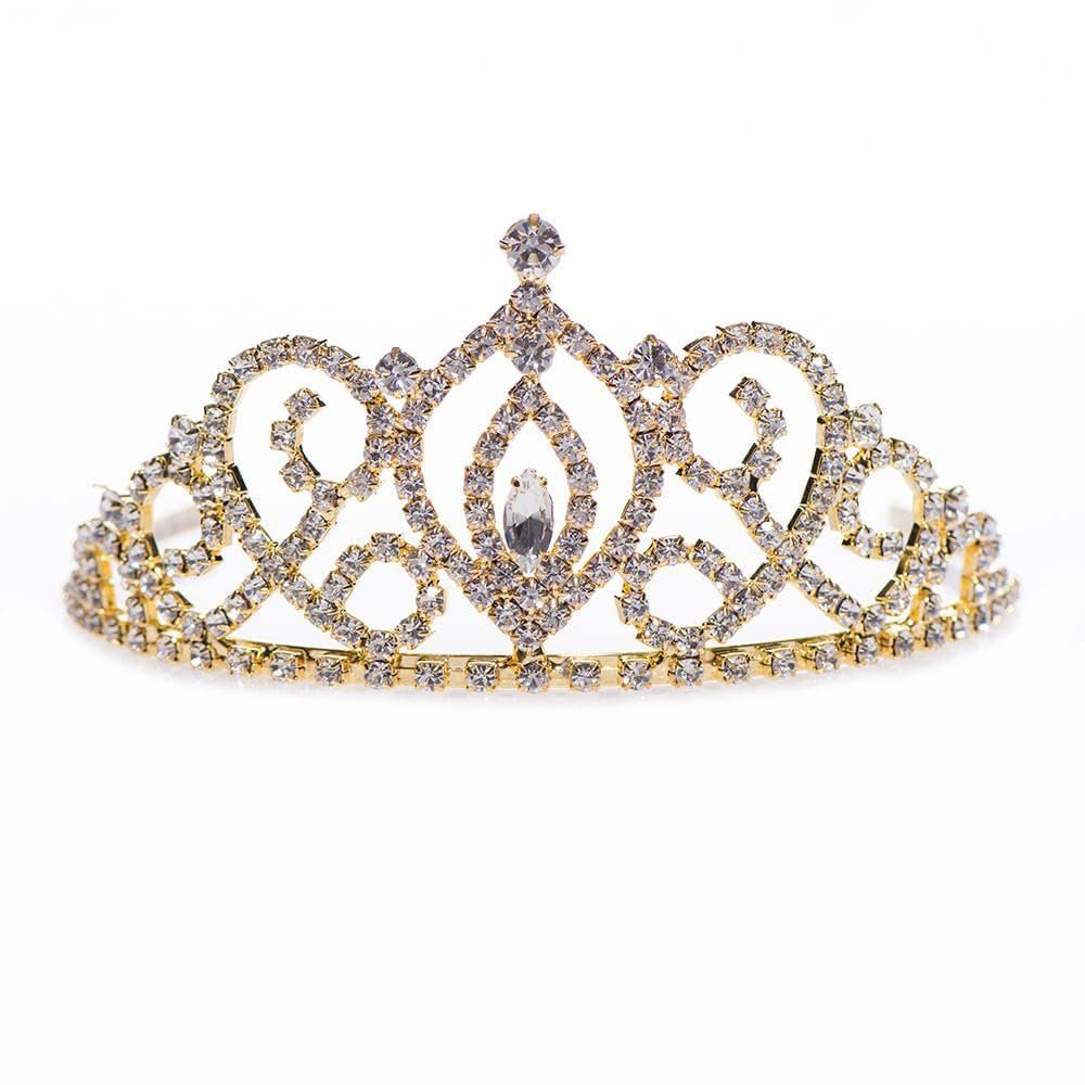 Andersons Cameo Perfect Rhinestone Tiara, 2 5/8 Inch Gold Metal Crown with Clear Faux Diamonds for Prom, Homecoming Queen, Wedding Bridal Party, Sweet 16, Quinceaera, Birthday, Pageant, Theater Costume Accessory